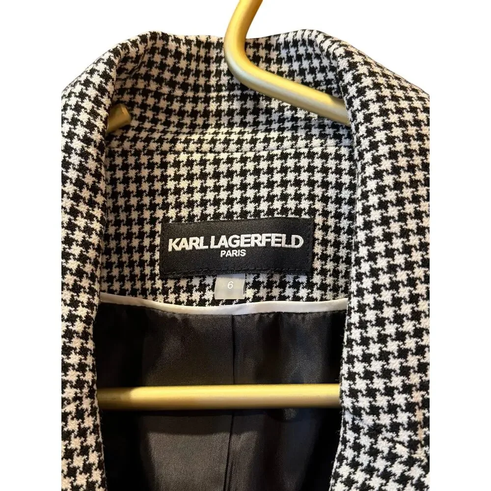 Karl Lagerfeld Paris Houndstooth Blazer Jacket 6 NWOT Black White Workwear